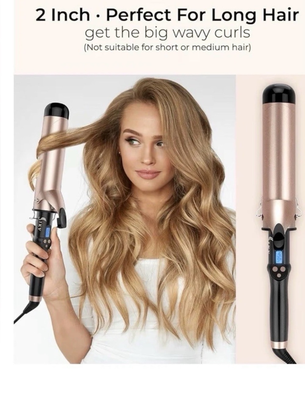 IKV hair curling iron black rose gold 2 inch diameter new